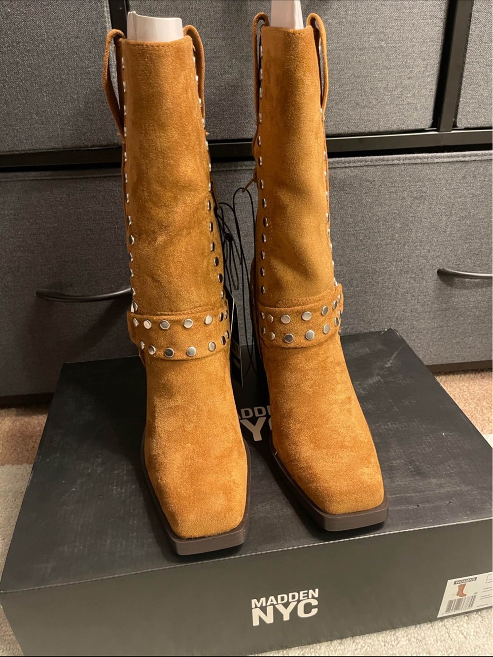 NWT! Madden Nyc Women's Moto Western Boots Studded Size 8 Faux Suede with Box - Picture 11 of 16